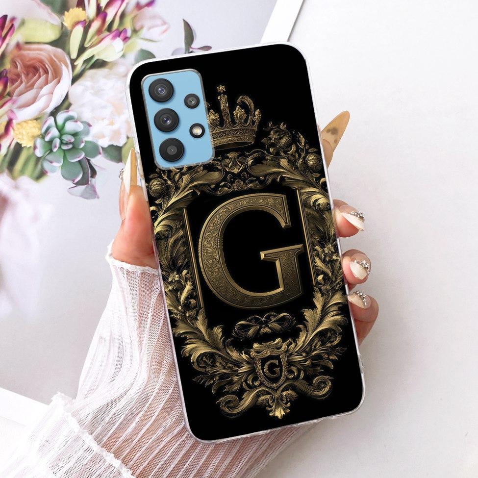 Clear For Samsung A32 5G SM-A326B Cover For Samsung Galaxy A32 5G Case Luxury Crown A-Z Letters 2D Flat Pattern Soft Phone Case