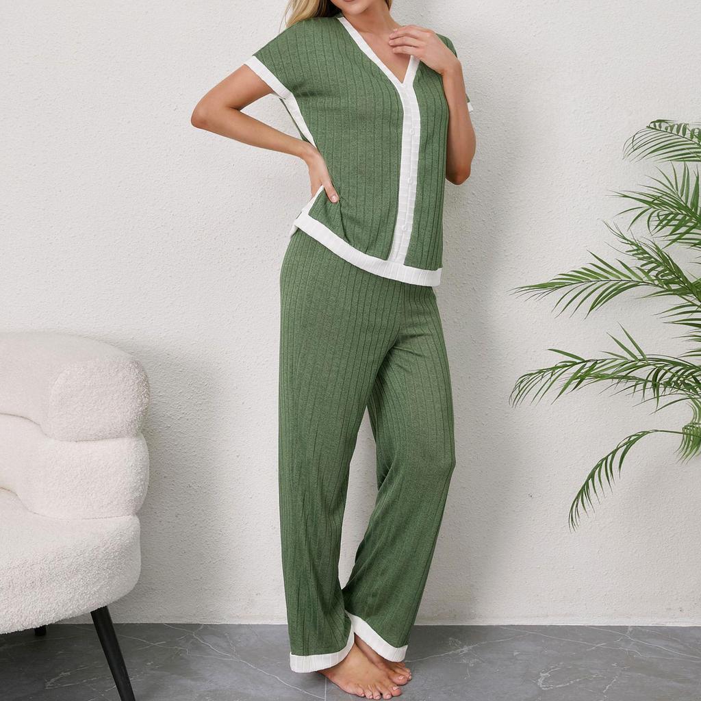 Dames Ribgebreide Loungewear Set - Losse Pasvorm, Eenvoudige Stijl voor Thuiswerken
