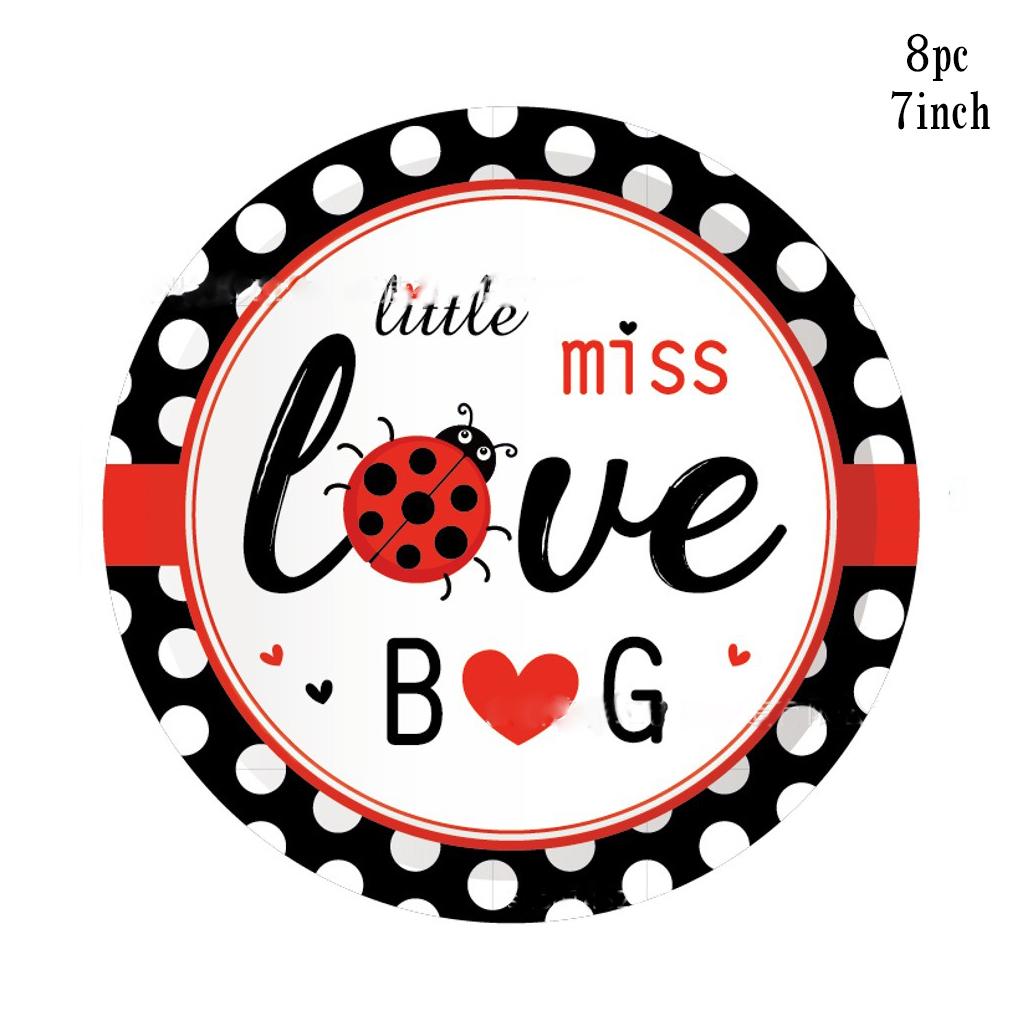 Set de veselă de unică folosință cu tema buburuzei farfurii din hârtie cu șapte stele, șervețele, pahare, fete fericite, decorațiuni pentru petrecerea de aniversare a insectelor