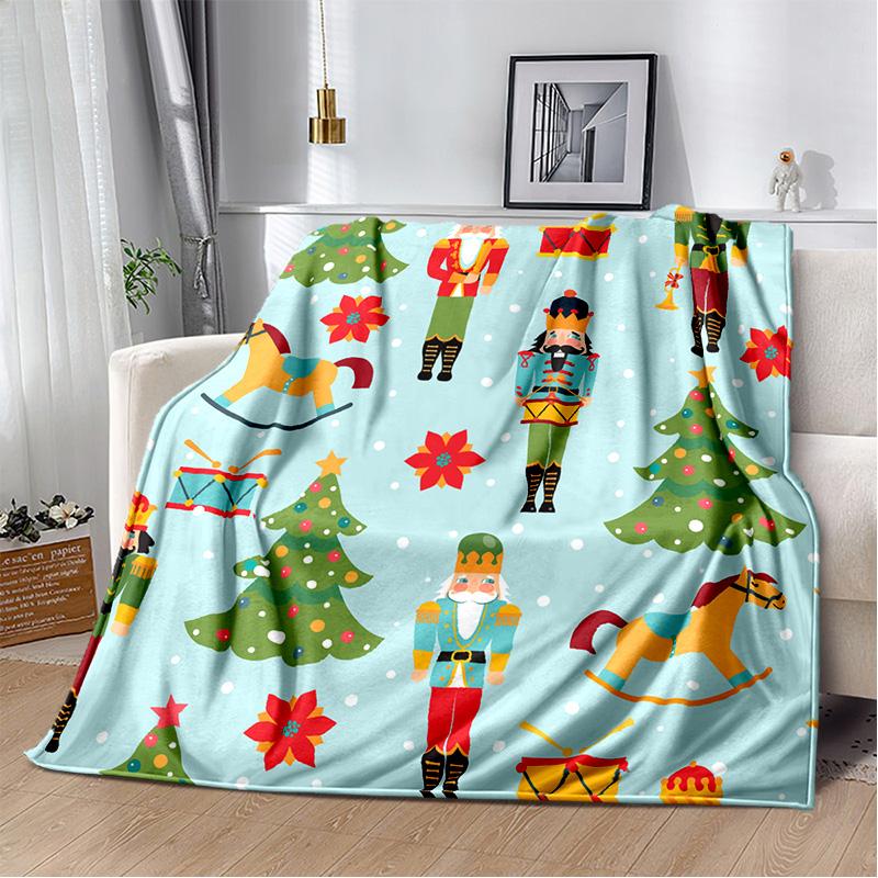 Kreslený Louskáček Vánoční strom Měkká Plyšová Deka, Flanelová Deka Přehoz na Obývací Pokoj Ložnici Postel Pohovku Piknik Děti