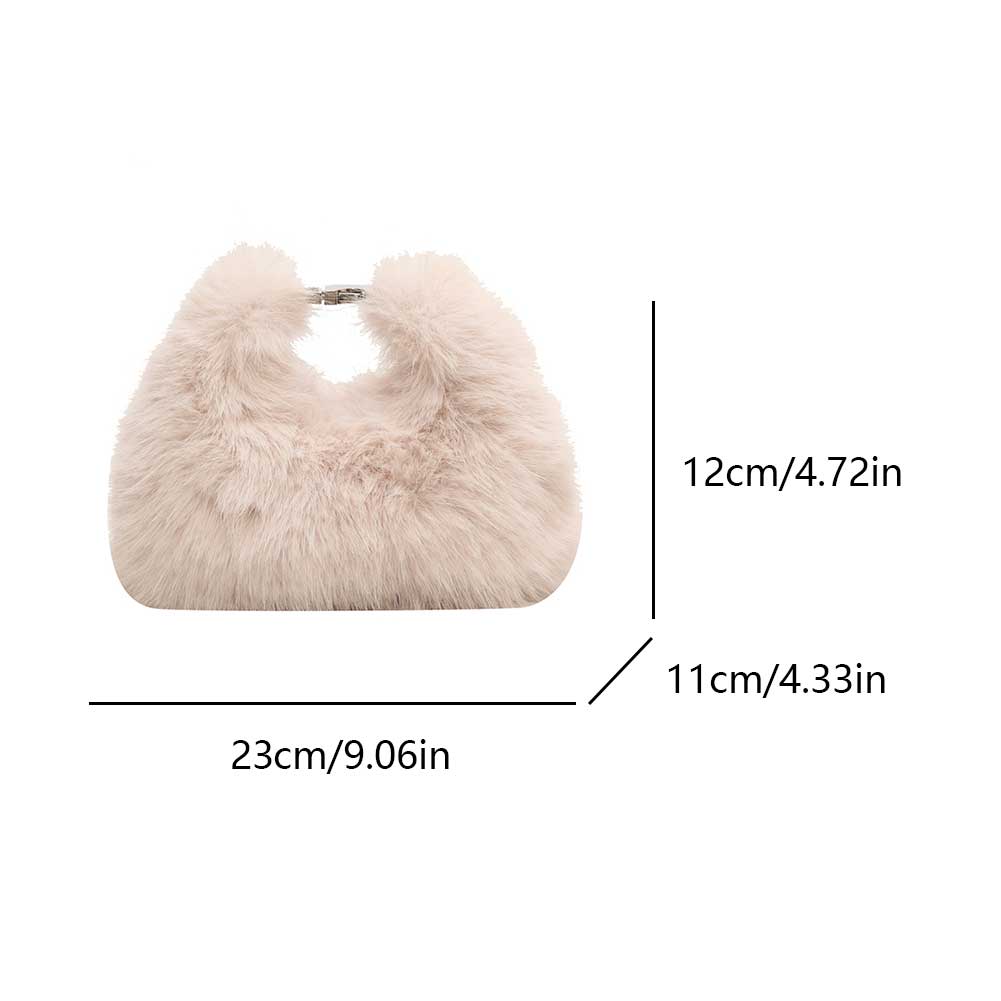 Women Faux Fur Shoulder Bag Soft Plush Clutch Purse Adjustable Strap Solid Color Hobo Bag for Travel Party