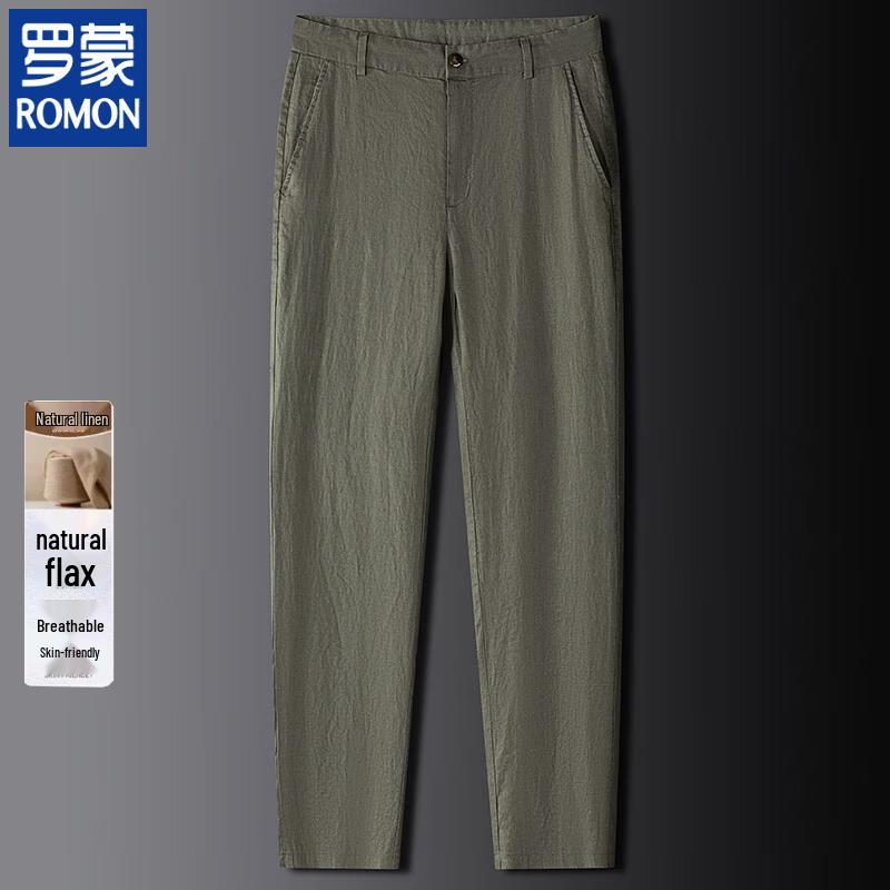 ROMON Men s 100% Linen Summer Straight-Leg Casual Pants M