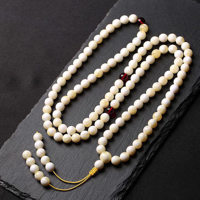 Natural White Amber Bone China Bracelet with 108 Beads for Men and Women
