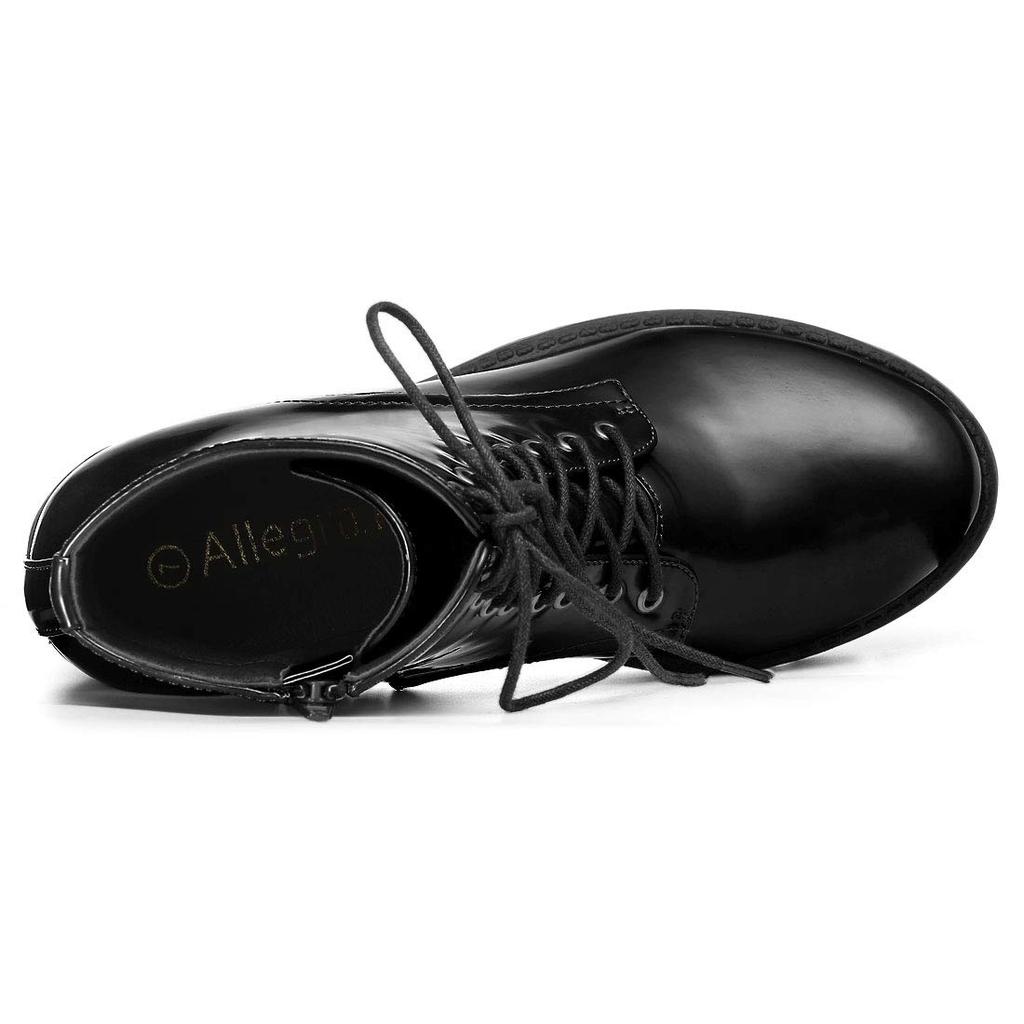 Allegra K Women's Lace-Up Combat Boots with Chunky Heel and Platform, Black, Size 24.5cm