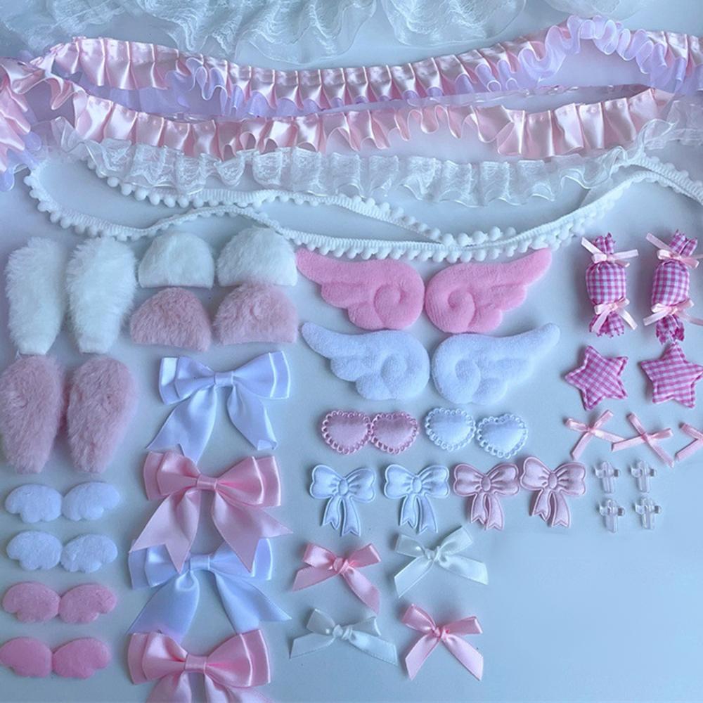 Colorful Ribbon Lace Trim Handmade Material Kit DIY Angel Wings Bunny Ear Handmade Material Pack Pain Bag Card Cover Decoration