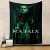 A Green Digital Code Backdrop with Three Individuals In Futuristic Attire. Patterned Tapestry for Bedroom and Living Room Home Decor