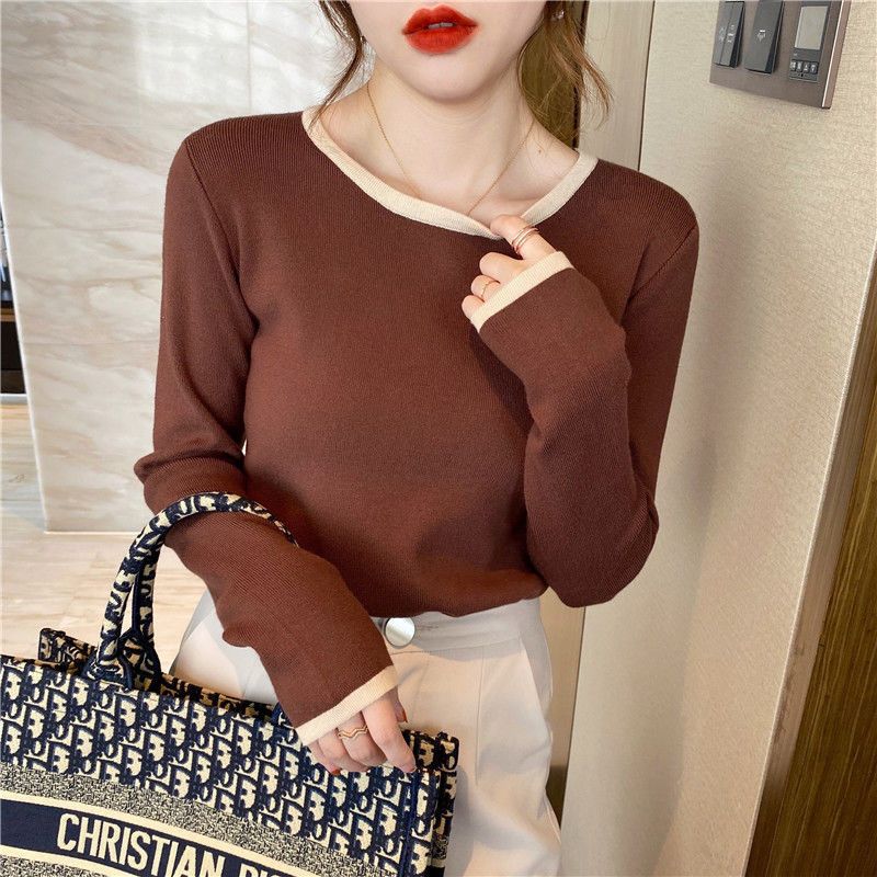 Base Knitted Sweater for Women Autumn and Winter Round Neck T-shirt Top Versatile Slim Sweater