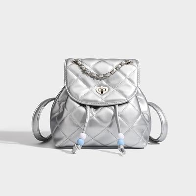 Sac à dos chaîne Ring-grid Mode féminine Tout assorti Texture Petit Porté simple épaule bandoulière Petit sac à dos féminin