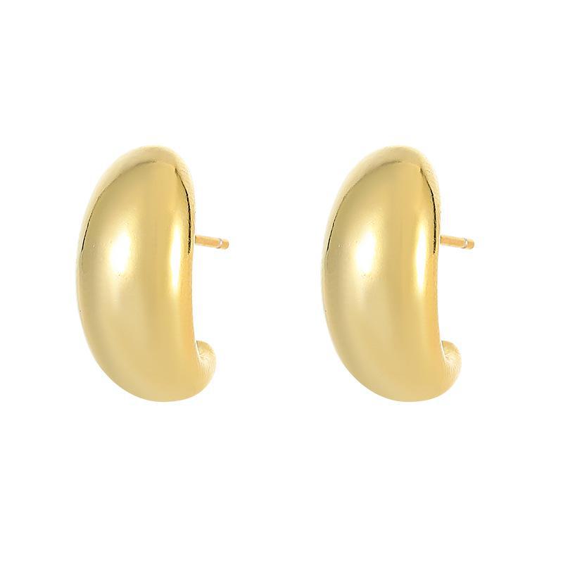 Boucles d'oreilles créoles en argent S925 Banyan Tree Gold en forme de C: Style Européen & Américain pour Automne/Hiver