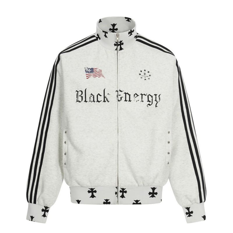 Mens Oversized Stand Collar Cotton Blend Hoodless Jacket With Letter Print - Streetwear Casual Outerwear Fall
