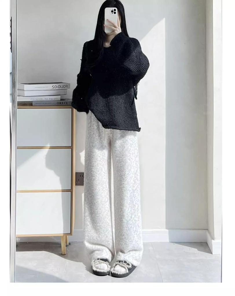 150 Rainbow Dots High-Waist Petite Knitted Wide-Leg Fleece Pants for Women