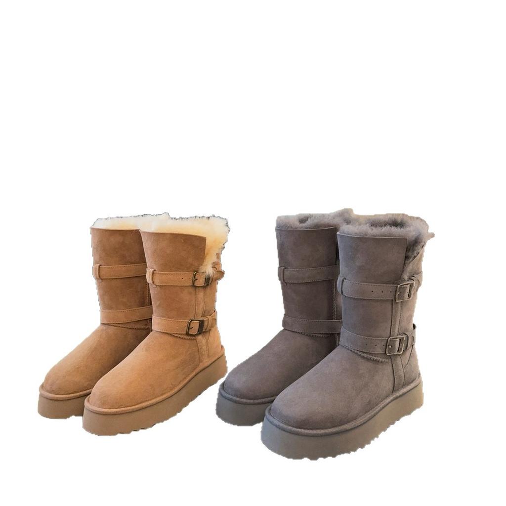 Sangpo Thick-soled Tall Tube Gray Snow Boots Women's Fur Integrated 2025 New Winter Velvet Northeast Cotton Shoes