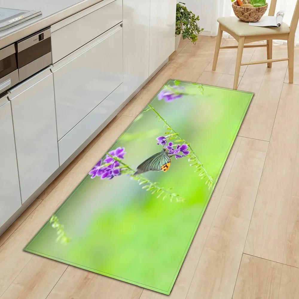 Butterfly Flower Pattern Home Kitchen Floor Mat Door Front Decoration Floor Mat