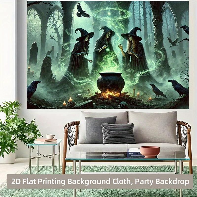1 piece of 2D background fabric, witch's mysterious spellcasting polyester background banner for night in the forest.zyc