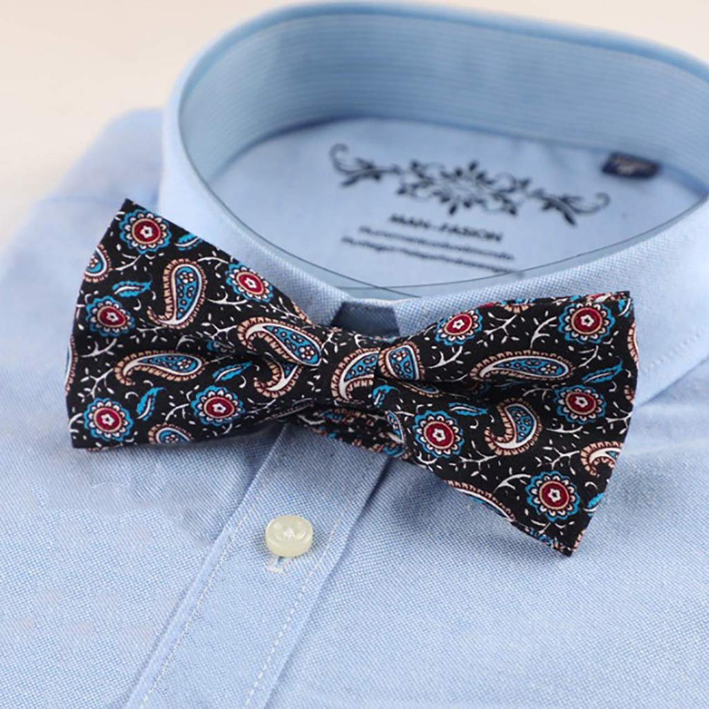 WHITE FANG Bow Tie, Stylish Paisley Floral Pattern, Business, Dress, Formal, Wedding, Men's NC014 (06: Floral Pattern C)