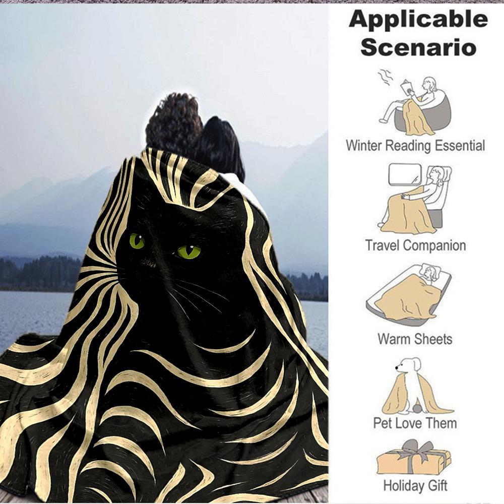 1pc Cat Stripes Print Blanket Lightweight Flannel Throw Blanket For Sofa, Bed, Living Room, Office, Outdoor Travel, Camping