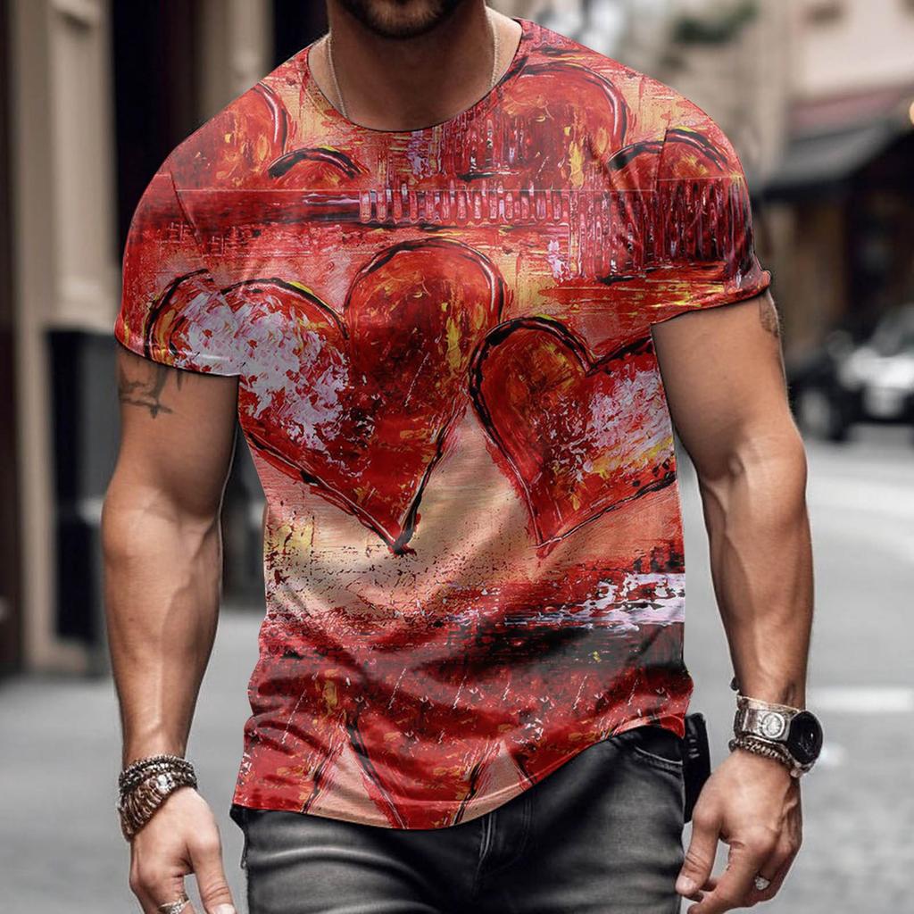 New Valentine's Day Colorful Love T Shirt 3D Print Men Women T-shirts Summer Round Neck Short Sleeve Tops Kids Tees Man Clothing