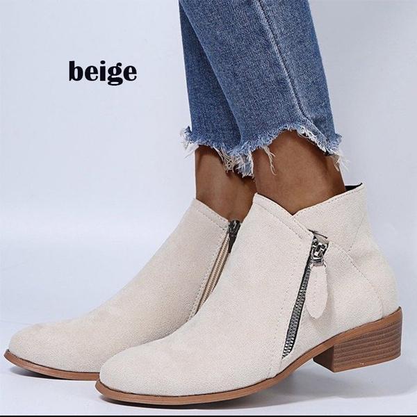 Dámské kotníkové kozačky Semišové kotníkové kozačky Boční kozačky na zip společenské kozačky na nízkém podpatku, klasický robustní podpatek Moderní krátké boty na zip