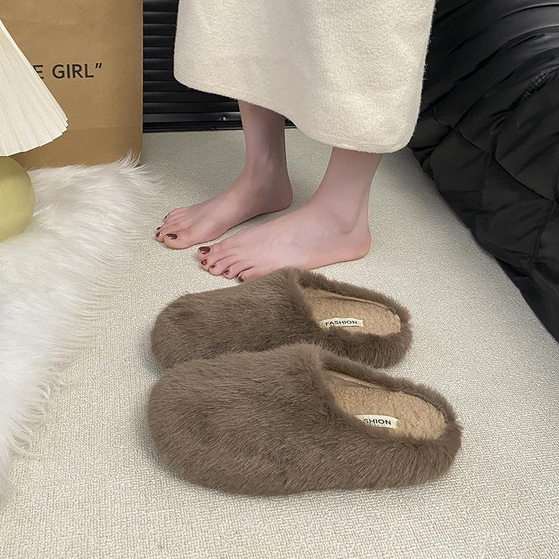 Women's lightweight comfortable non-slip heightening winter warm plush lining non-slip durable casual plush cotton slippers