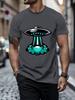 Cartoon UFO Spaceship Graphic Unisexs Crew Neck T Shirt Alien Flying Saucer Print Short Sleeve Casual Cotton Streetwear Daily Tee