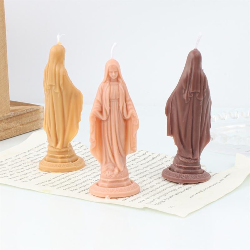 Silicone Candle Mold, Virgin Maria Sculpture Epoxy Gypsum Mould Home Decorations for DIY Handcrafts Resin Plaster Molds