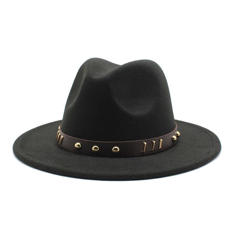 Belt Accessories Wool Top Hat Jazz Hat Vintage Black Wool Jazz Hat Flat-Brimmed Eaves Hat