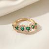 Luxury Green Emerald Open Ring for Women Zirconia Halo Adjustable Finger Ring Wedding Party Jewelry Gift