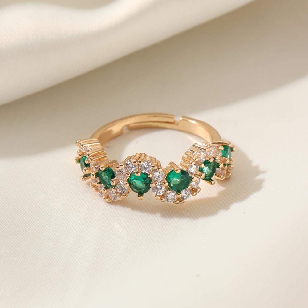 Luxury Green Emerald Open Ring for Women Zirconia Halo Adjustable Finger Ring Wedding Party Jewelry Gift
