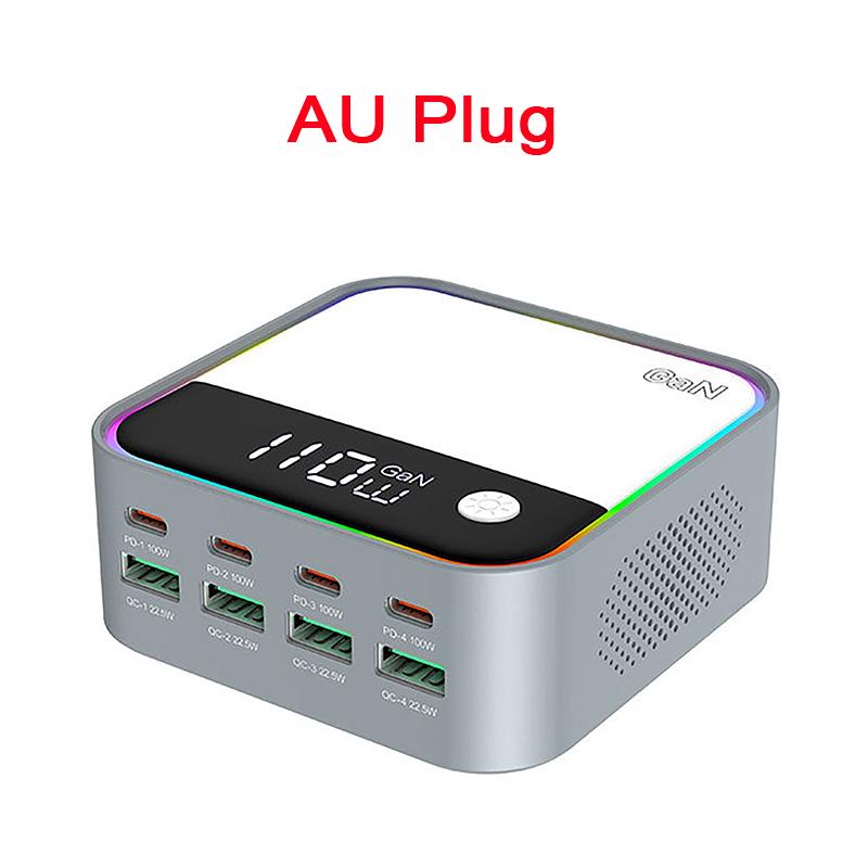 120W Desktop Charger USB Universal Multi-Port PD Fast Charger with Multi-Color Ambient Lighting Display for Mobile Phones Laptop