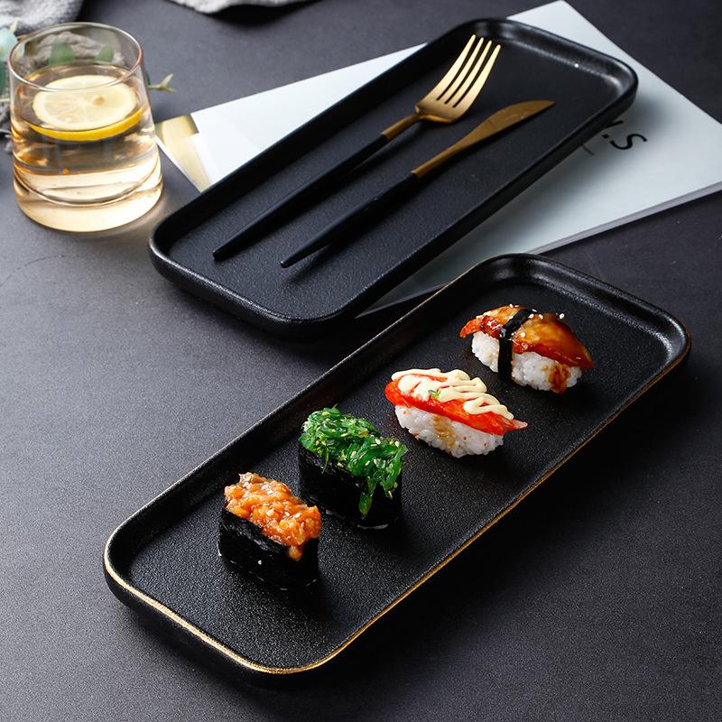 Japanese Frosted Square Plate, Black Crystal Ceramic Rectangular Plate, Creative Western Restaurant Sushi Plate, Home Dish Plate, Steak Plate