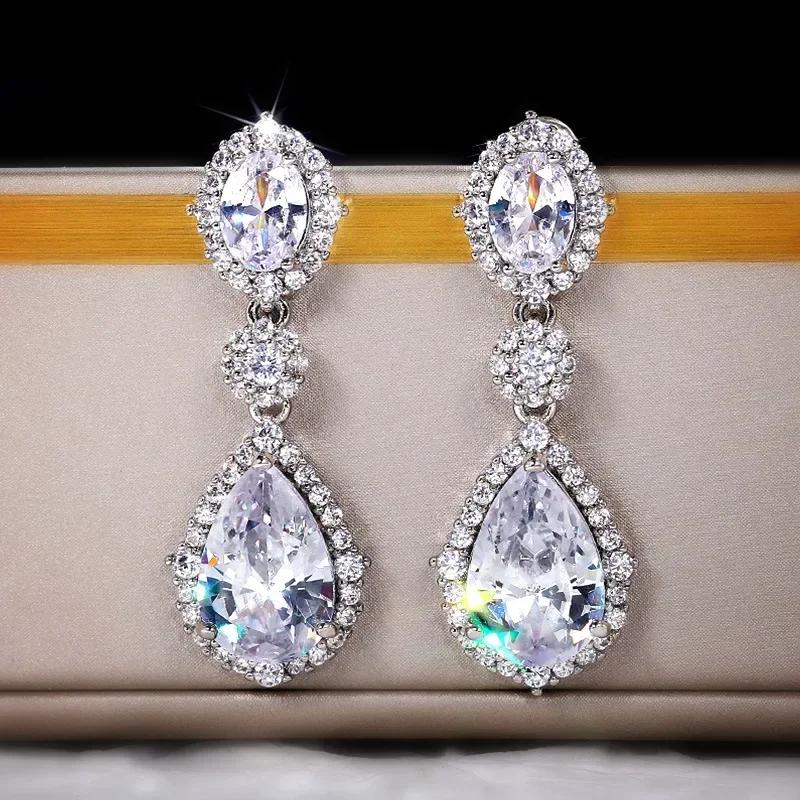 Luxury Square Green Cubic Zirconia Crystal Pendant Earrings Exquisite Fashionable  Women'S Wedding Jewelry