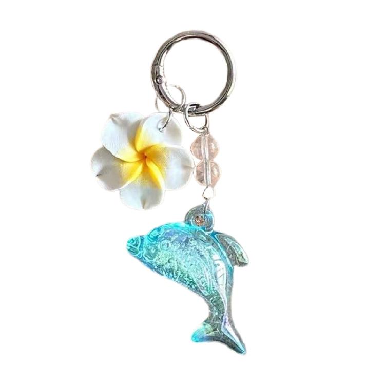 Lovely Dolphin And Flower Keychain Plastic Construction Bag Hanging Pendant Cute Gift For Girls Teens Students