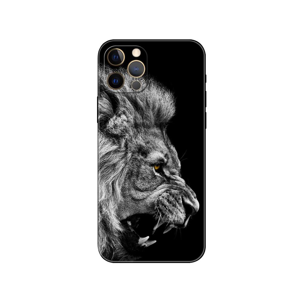 Black Tpu Case for Iphone 5 5s Se 2020 6 6s 7 8 Plus X 10 XR XS 11 12 13 Mini Pro MAX Back Cover Wolf Dog Cat Lion Tiger Animal