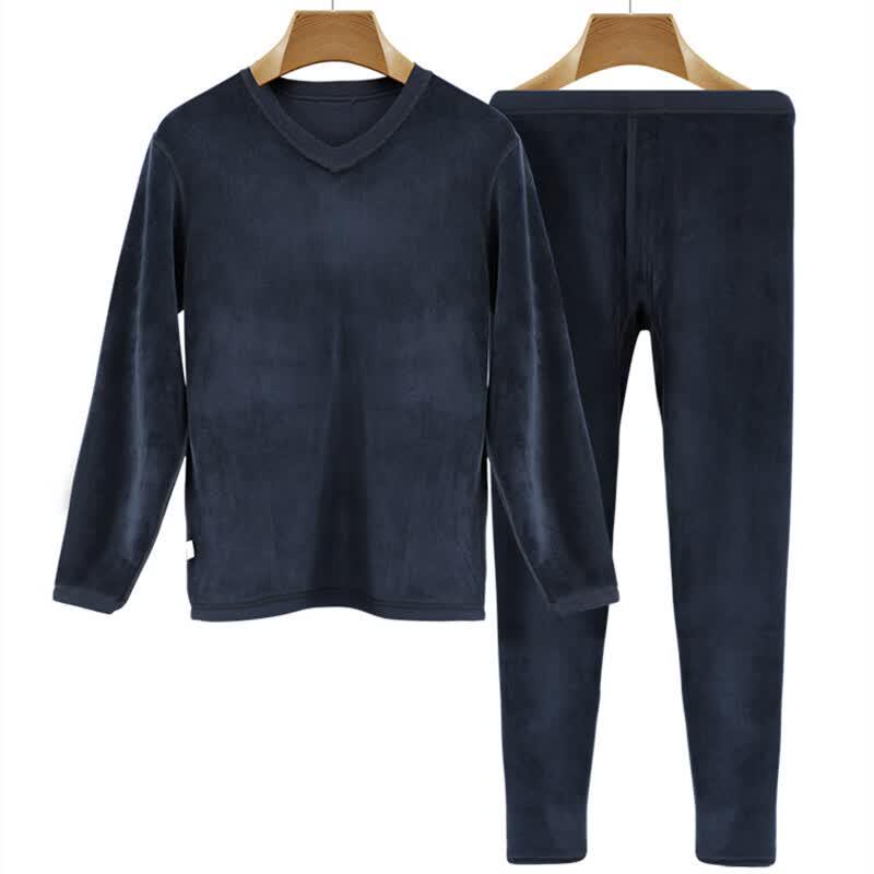 Septwolves Men's Wool Blend V-neck Thermal Underwear Set 99004