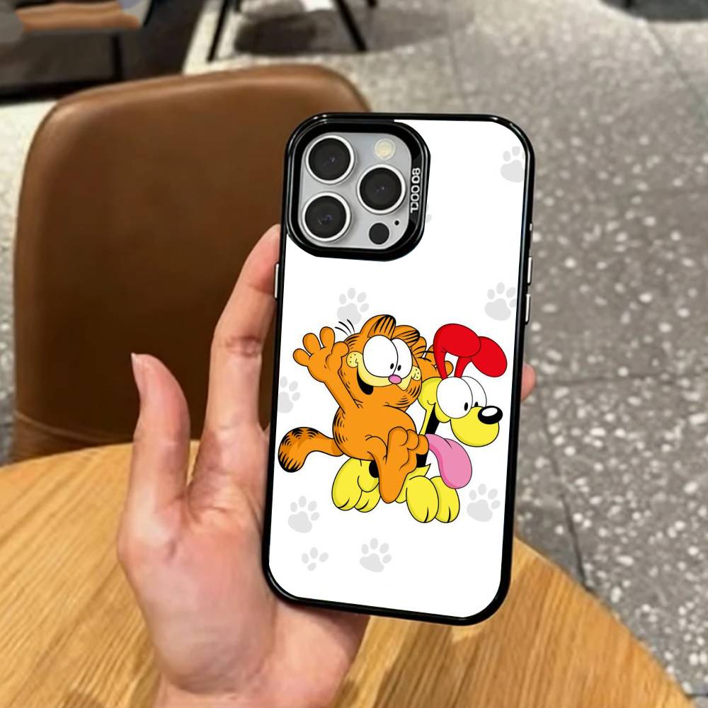 P-Playful G-Garfield C-Cat Phone Case For iPhone17,16,15,14,13,12,11 Plus,Pro Max Colored Silver Plated Inside Cover