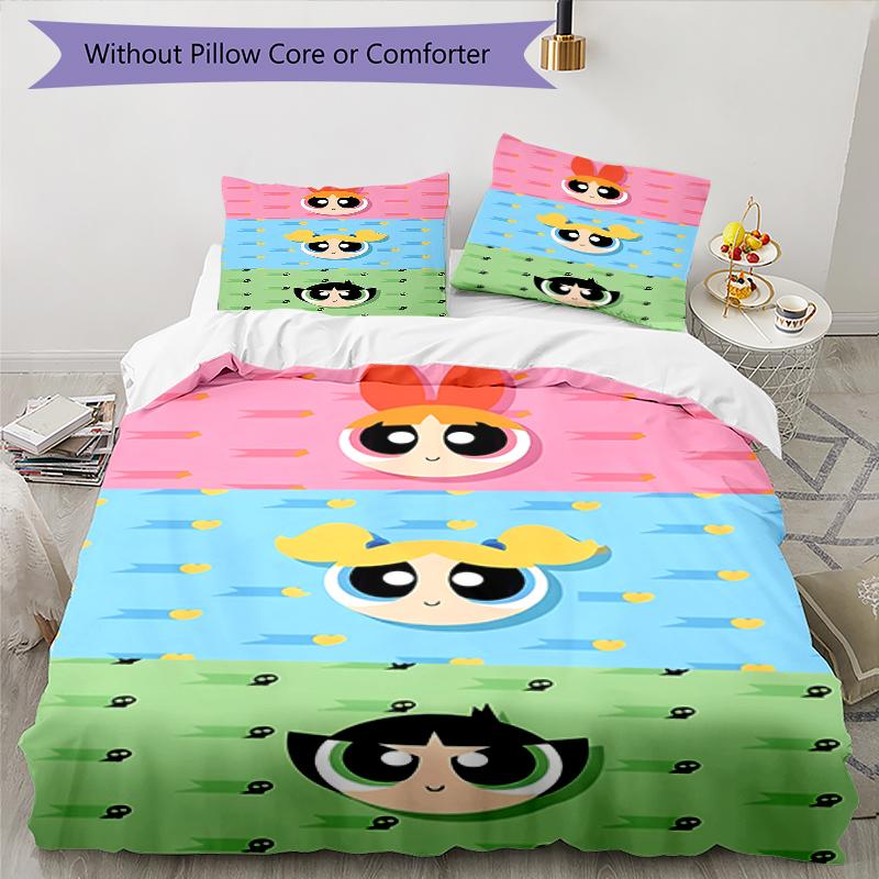 3pcs The Powerpuff Girls2 Pattern Bedding Set Duvet Cover Set Includes Duvet Cover &pillowcases, Perfect All Season Bedroom Decoration & Gift