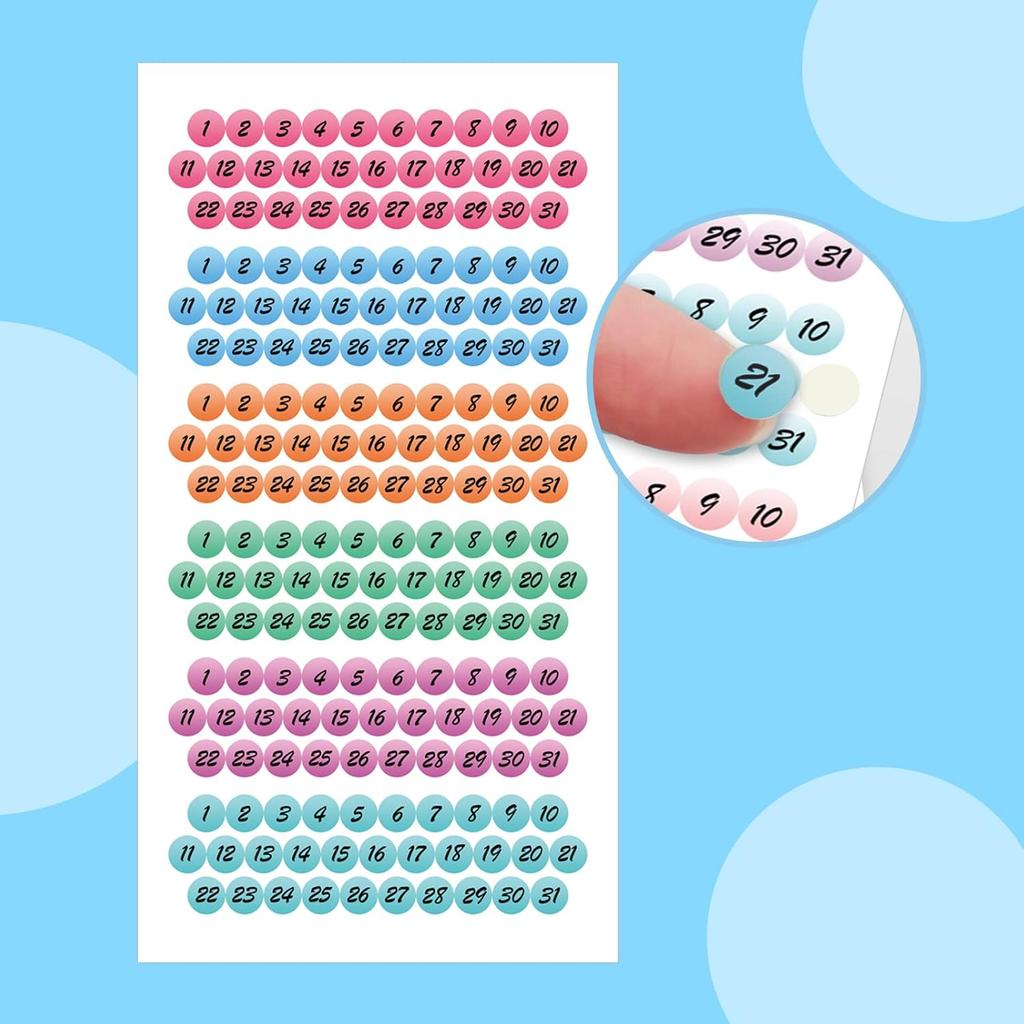372-Piece Rainbow Color Planner Stickers - Foiled Date Dots, Number Stickers, Planner & Journal Decoration, 2 Sheets