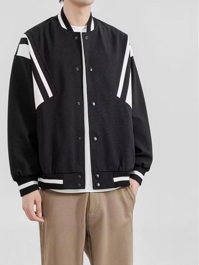 Men's American Vintage Patchwork Bomber Jacket - Trendy High Street Loose Casual Baseball Style