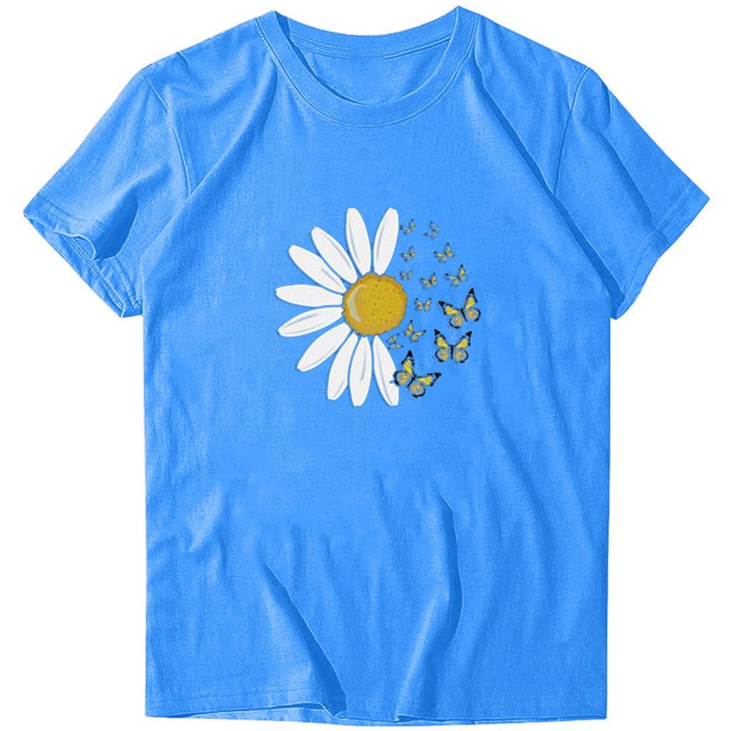 Adult Fashion Woman Round Neck Short Sleeve Tops T-Shirt Prints Loose Short