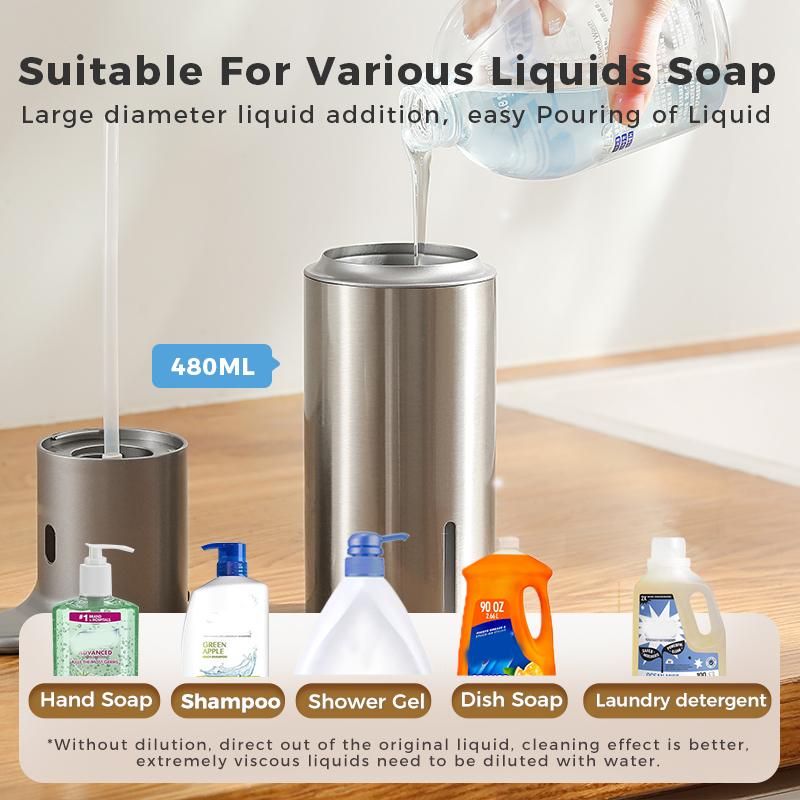 480ml Kitchen Soap Dispenser Automatic Sensor Hand Sanitizer Machine Intelligent Electric Body Wash Soap Dispenser 304 Stainl