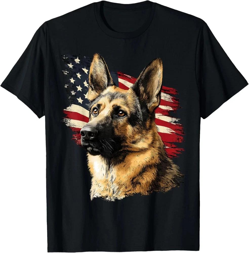 GerUnisex Shepherd Dog American Flag Patriotic USA Dog Lover Gift TShirt S