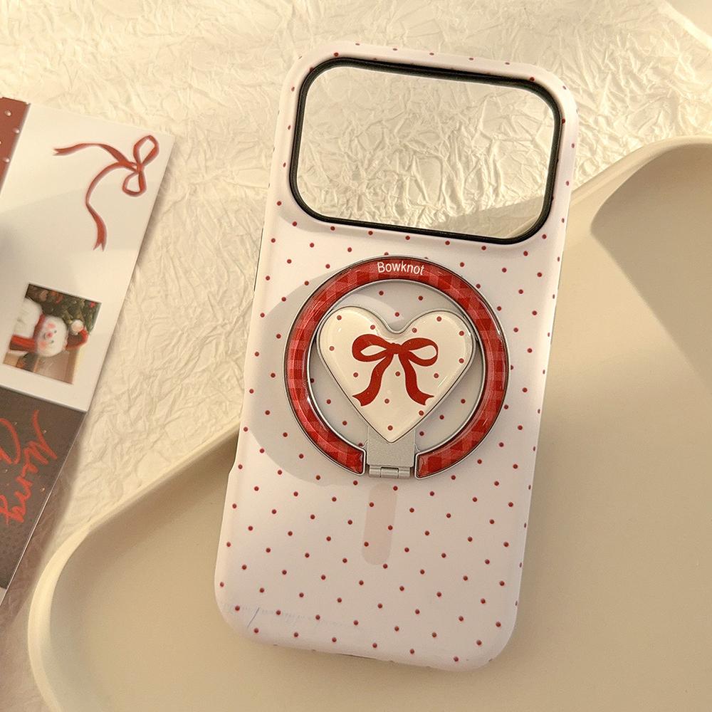 Full Screen Polka Dot Fold Love Heart Magnetic Holder Case for iPhone 13 14 15 16 17 Pro Max Air Shockproof Cover for Magsafe