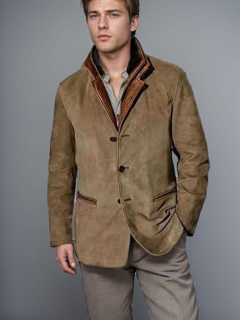 Men's Retro European-American Contrast Lapel Coat - Casual Spring/Autumn Fashion Jacket