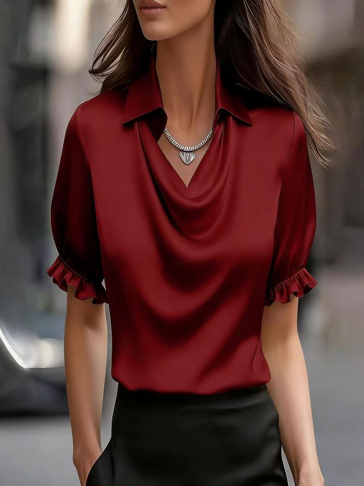 2026 Neuer Stil Elegantes und Einfaches Drapierter Kragen Hemdkragen Damen Kurzarm Top