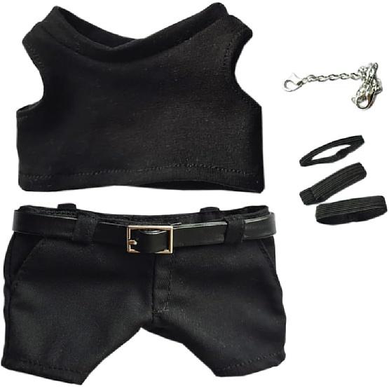 niannyyhouse 20cm Plush Doll Clothes Black Vest Pants Belt Accessories