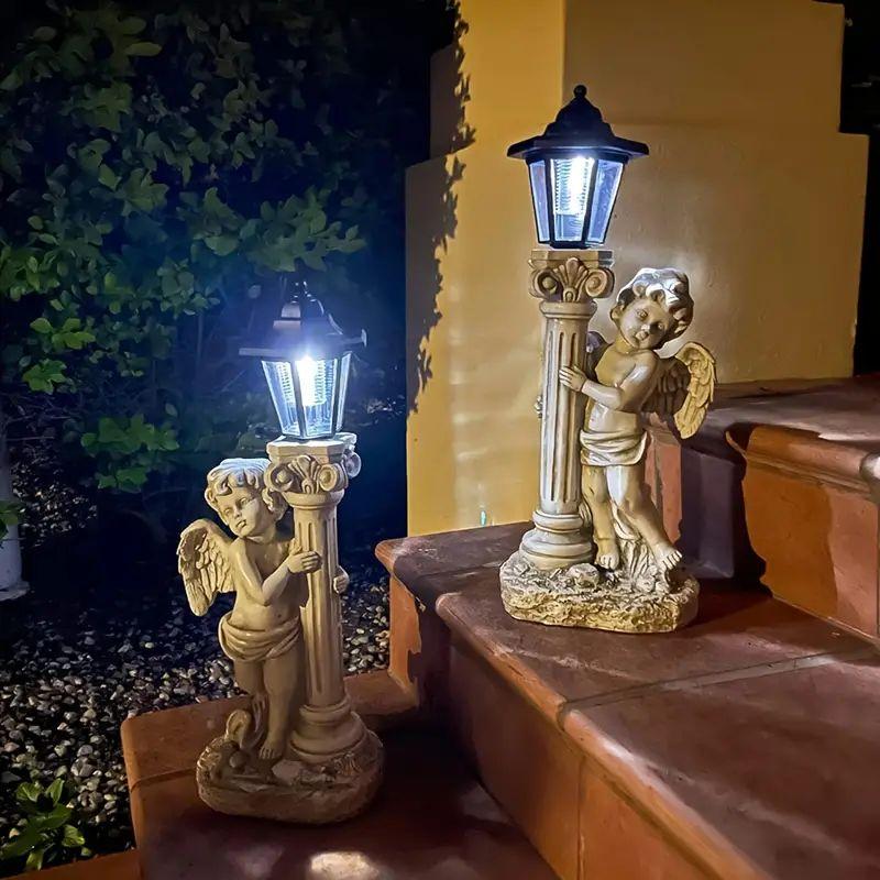 1pc 19.29 inch solar (right, left) angel sculpture, outdoor solar path light for garden, courtyard, villa, terrace