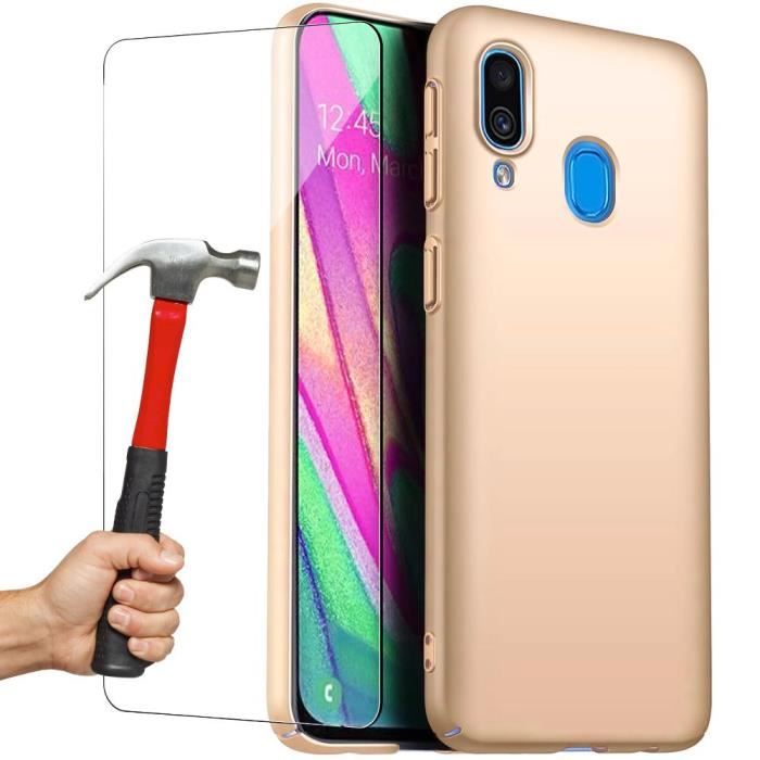 Coque - Booling - pour Samsung A40 - Silicone ultra-mince - 2 verres trempés - Dorée