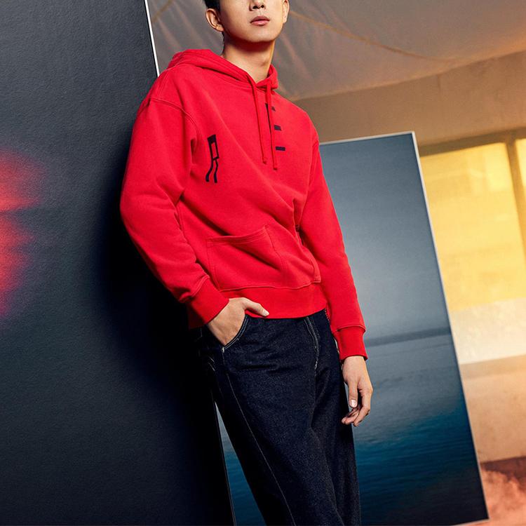 Levis Letter Print Drawstring Hoodie Men Hoodies Red A0144-0000