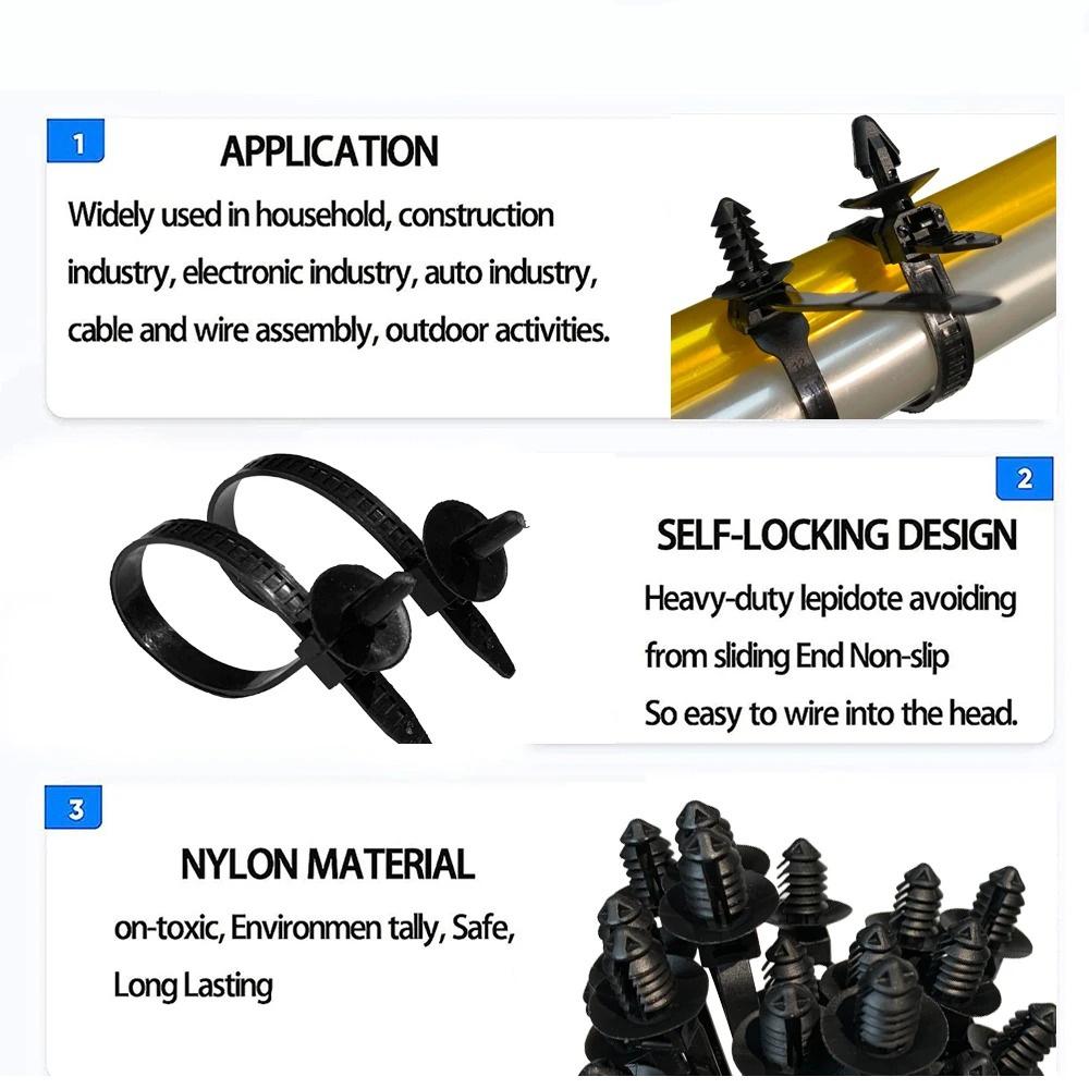 160Pcs Cable Tie Wrap Fixed Fastener Clips Car Wire Hose Fastening Zip Strap Kit