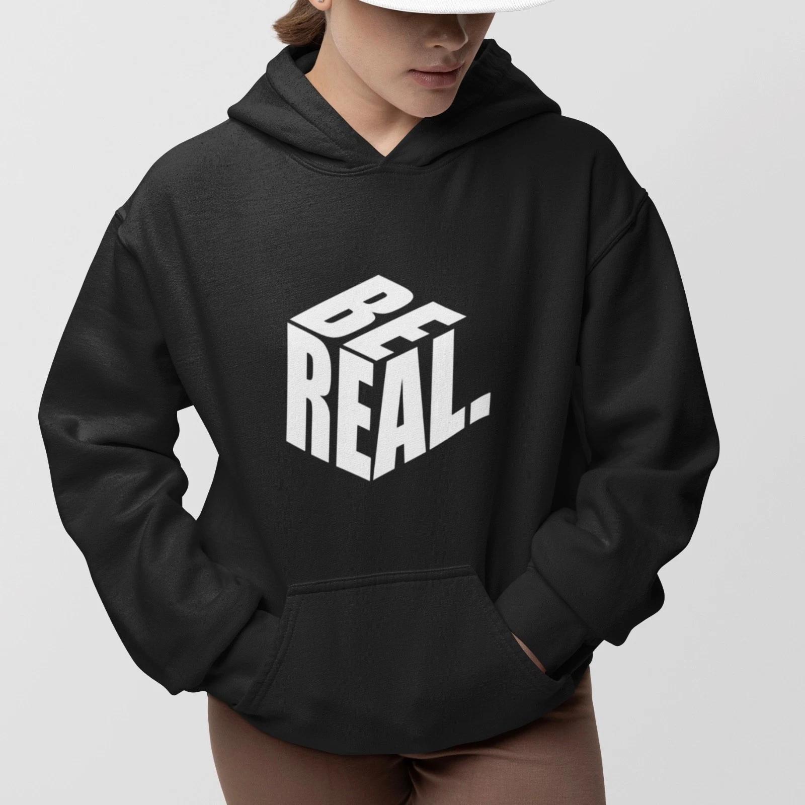 

Be Real 3D Typography Hoodie Unisex Streetwear Casual Graphic Pullover S